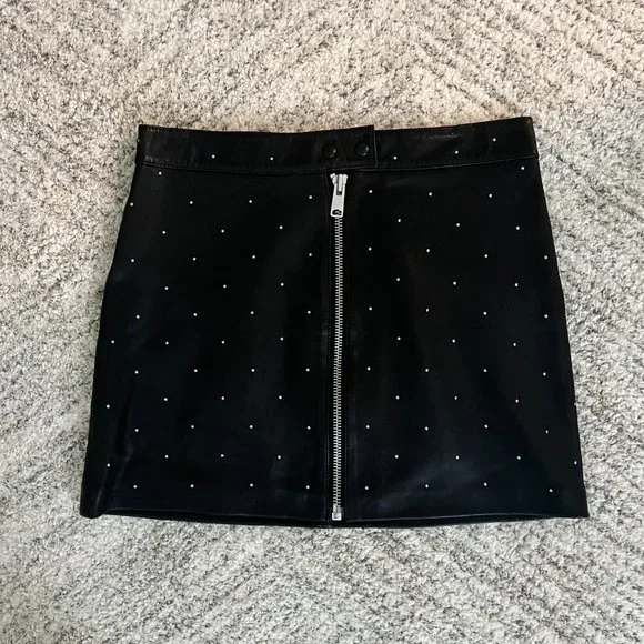 All Saints Black leather Studded Skirt